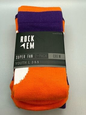 Rock Em Clemson Tigers Youth Crew Socks - Orange & Purple Stripe 2 pack NWT